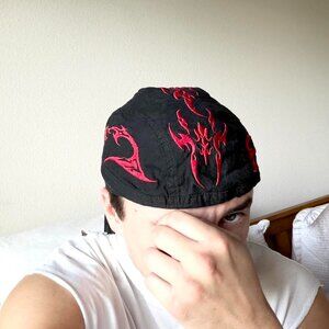 Red and Black Tribal Embroidered Bandana Hat